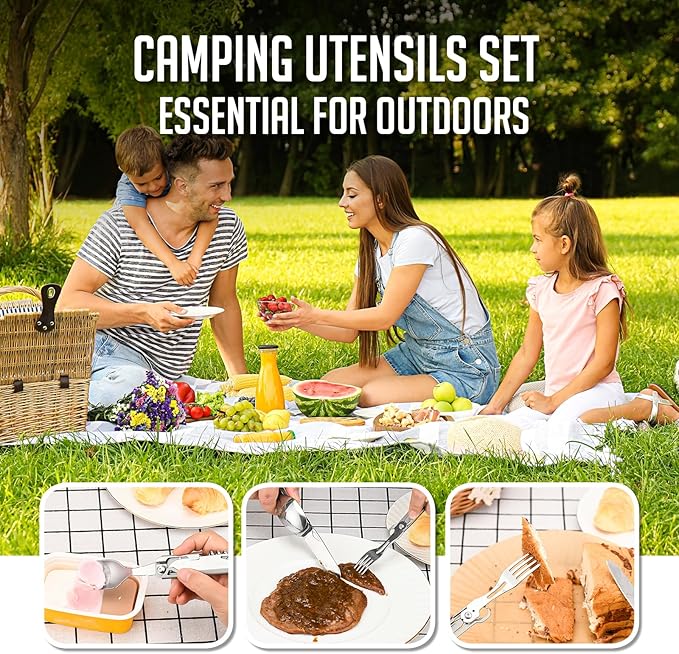 FLYHOMES 6 in 1 Camping Utensils Set Camping Fork Spoon Knife Combo Detachable Camping Flatware Set Portable Utensils for Outdoor Camping Hiking (1 PCS)…