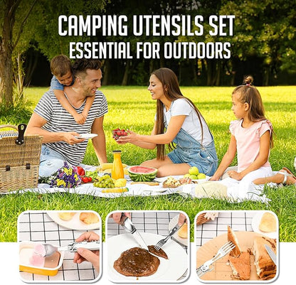 FLYHOMES 6 in 1 Camping Utensils Set Camping Fork Spoon Knife Combo Detachable Camping Flatware Set Portable Utensils for Outdoor Camping Hiking (1 PCS)…