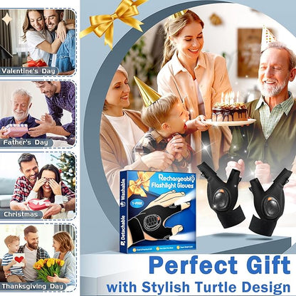 LED Flashlight Gloves Christmas Stocking Stuffers for Men Adult Rechargeable Finger Light Ideas Gifts for Men Dad Husband Boyfriend Him Cool Stuff Unique Gadgets Tool