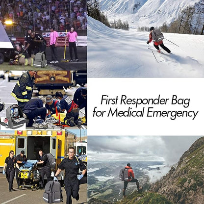 Trunab First Responder Bag Trauma Backpack Empty, Medical Emergency Kits Storage Jump Bag Pack for EMT, EMS, Police, Firefighters, Safety Officers - Patented Design Grey