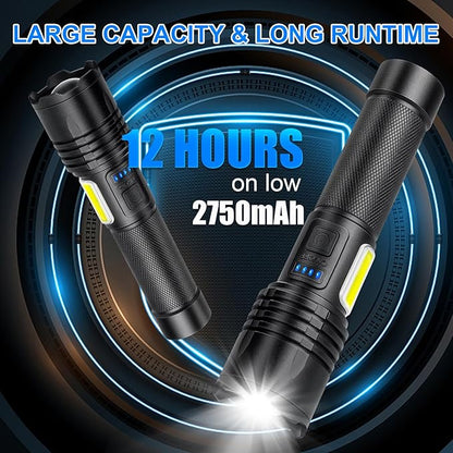 Rechargeable Flashlights High Lumens 2 Packs, 990000 Lumens Super Bright LED Flashlight with 7 Modes & Waterproof, Powerful Flash Light for Home Camping