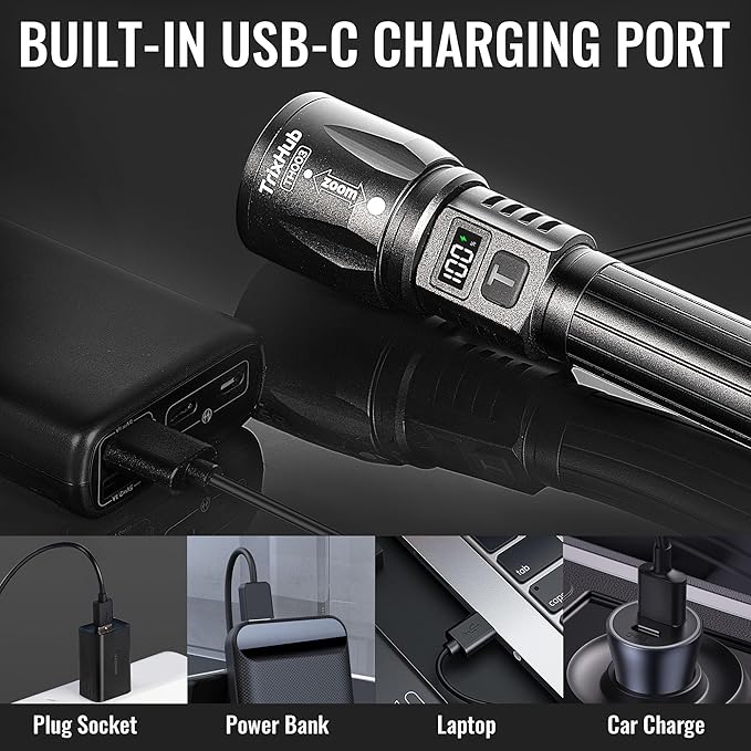Rechargeable Flashlights 2 Pack, 990,000 Lumens Super Light Flashlight with LCD Digital Display, 5 Adjustable Mode Powerful Tactical Flashlight, Waterproof Flashlights for Camping Hiking