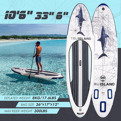 TRUISLAND Inflatable Paddle Board, Stand Up Paddle Board with Backpack, Non-Slip Thickened Deckpad, Waterproof Phone Case, Leash, Paddle, Hand Pump