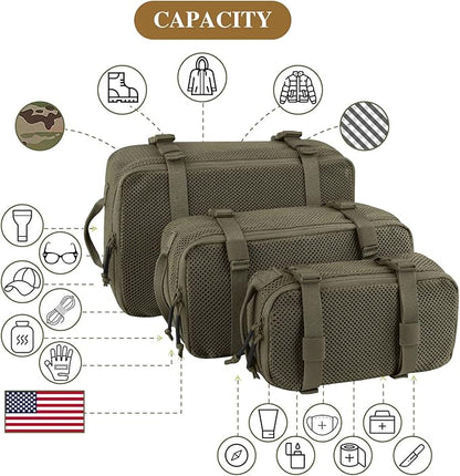 PETAC GEAR 3 PCS Tactical Modular Packing Cubes, Large Capacity Mesh Storage Bag,Outdoor Travel Organize Storage Pouches Bags.