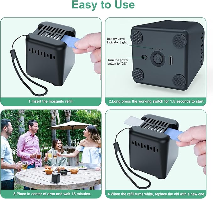 Mosquito Repellent Outdoor Patio, Rechargeable Mosquito Repeller Indoor with 20' Mosquito Protection Zone for Home Camping