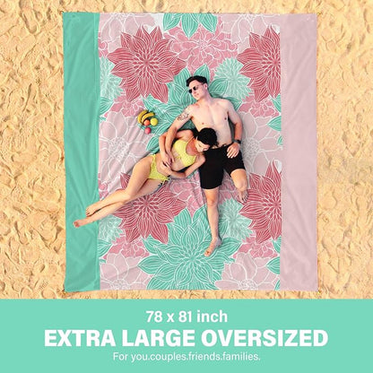 Beach Blanket Oversized Extra Large 78" X 81",Waterproof Sandproof Beach Blanket 1-7 Adults Lightweight Durable for Travel Camping Hiking Picnic