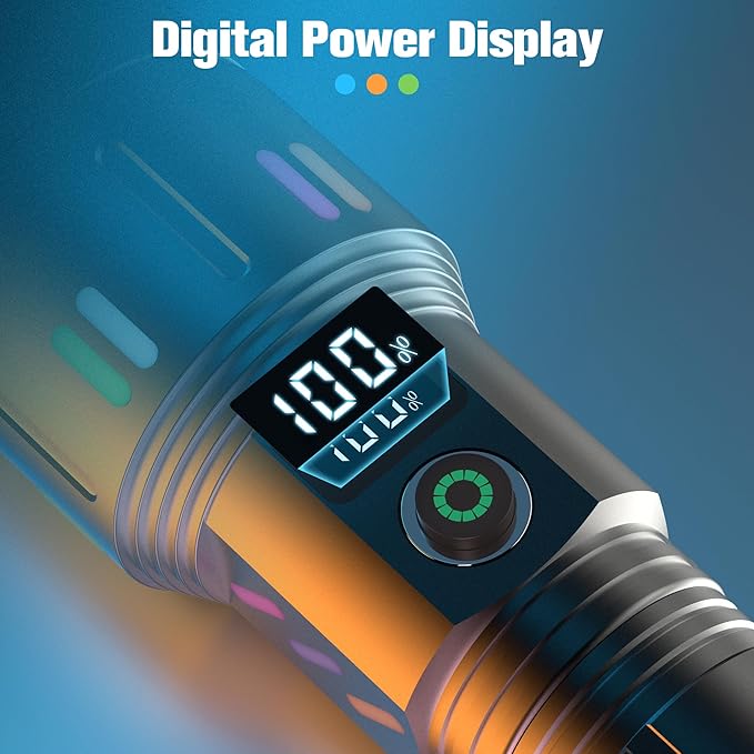 Rechargeable Flashlight, LED 120000 Lumens, Tactical Flashlight with Zoomable, 5 Modes, Power Indicator, IPX7 Waterproof, Super Bright Flashlight for Camping, Hiking, Emergency, Home