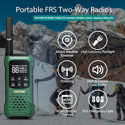 G9 Waterproof Walkie Talkie for Adult Long Range, Floating Portable Two Way Radio, NOAA Weather Alert,SOS,Flashlight, Rechargeable 2 Way Raido for Adults (4 Pack)