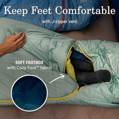 Coleman Big Bay 20°F Sleeping Bag, Adult Mummy Sleep Sack with Headrest