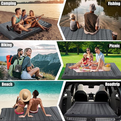 Double Sleeping Pad Camping, Self Inflating 4'' Extra-Thick 2 Person Pillow Built-in Foot Pump Waterproof Inflatable Sleeping Mat Backpacking, Tent, Hiking, Portable Camping Pad (Grey-Double)