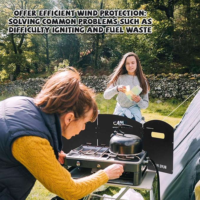 Steel Camp Stove Windscreen Camping Stove Windscreen Outdoor Folding Gas Stove Windshield Portable 4 Plates Wind Blocker with a Storage Bag for Camping, Hiking, Picnic, Backpacking, Cooking