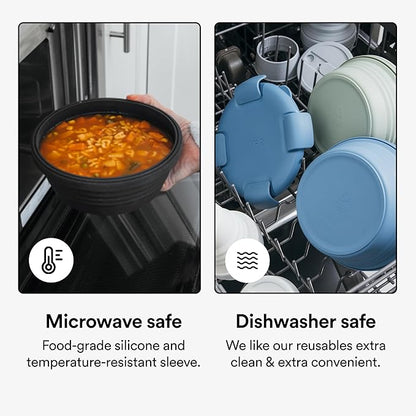 STOJO Collapsible Bowl 5 Set - Translucent Carnation, 36oz - Reusable Silicone Bowl for Hot and Cold Food - Perfect for Travel, Meal Prep, To-Go Lunch, Camping & Hiking - Microwave & Dishwasher Safe