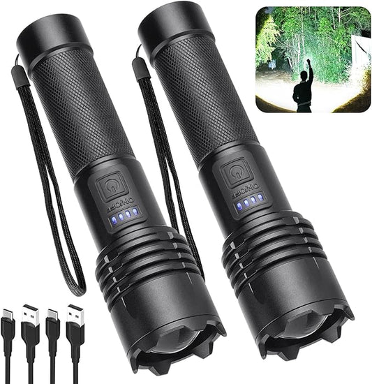 Rechargeable 980000 High Lumens LED Flashlights 2 Pack, Super Bright Flashlight with 3 Modes, IPX6 Waterproof, Powerful Handheld Flash Light for Home Camping Emergency (Black)