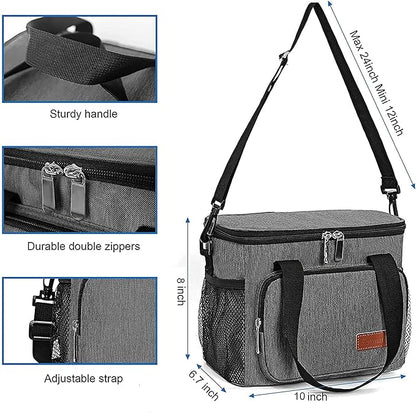Femuar Lunch Bags for Women/Men, Insulated Lunch Bag for Work Office Picnic - Lunch Cooler Bag Leakproof Lunch Box with Adjustable Shoulder Strap - Grey(8.7L)