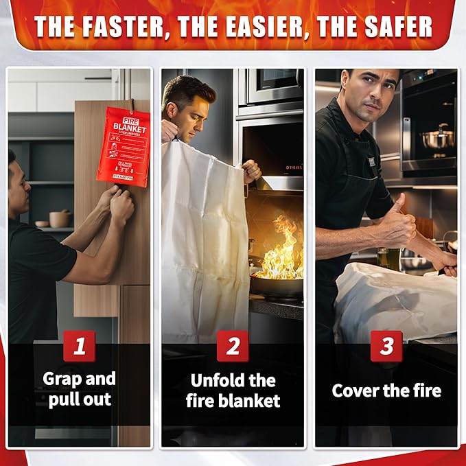 FIXSMITH Fire Blanket for Home and Kitchen, Emergency Fire Blanket-4 Pack, Flame Suppression Fiberglass Fire Blankets for House Camping Car Office Warehouse Emergency Survival Safety - 40 in x 40 in