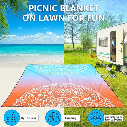 Beach Blanket Waterproof Sandproof Extra Large Beach Mat 79" X 83"/120"x108"for 1-8 Adults Quick Drying Durable Outdoor Picnic Mat for Beach Travel Camping Hiking