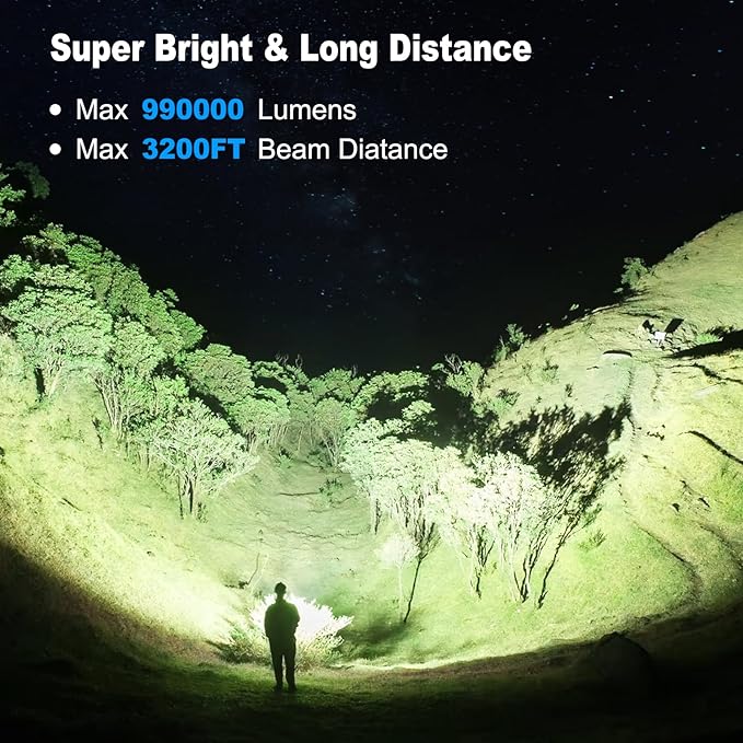 LED Flashlights High Lumens Rechargeable, 2 Pack 990,000 Lumen Super Bright Flashlights with 5 Modes, IPX7 Waterproof Powerful Handheld Flash Light for Camping Outdoor Home Emergency