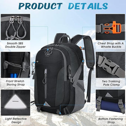 RAINSMORE Hiking Backpack 40L Lightweight Packable Camping Backpack Waterproof Travel Daypack Men Women Hiking Daypack