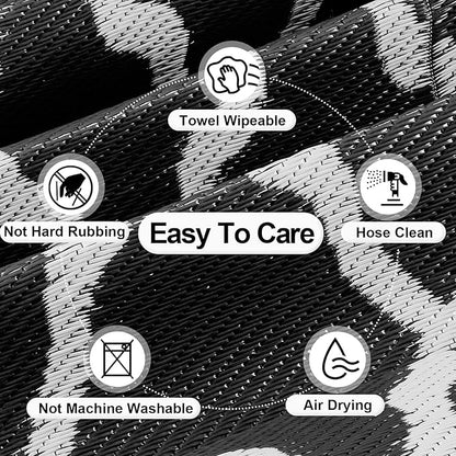 OutdoorLines Outdoor Plastic Area Rugs for Patio 4x6 ft - Reversible Outside Carpet, Stain & UV Resistant RV Mats, Straw Rug for Camping, Deck Garden, Porch and Balcony, Moroccan Black & Light Grey