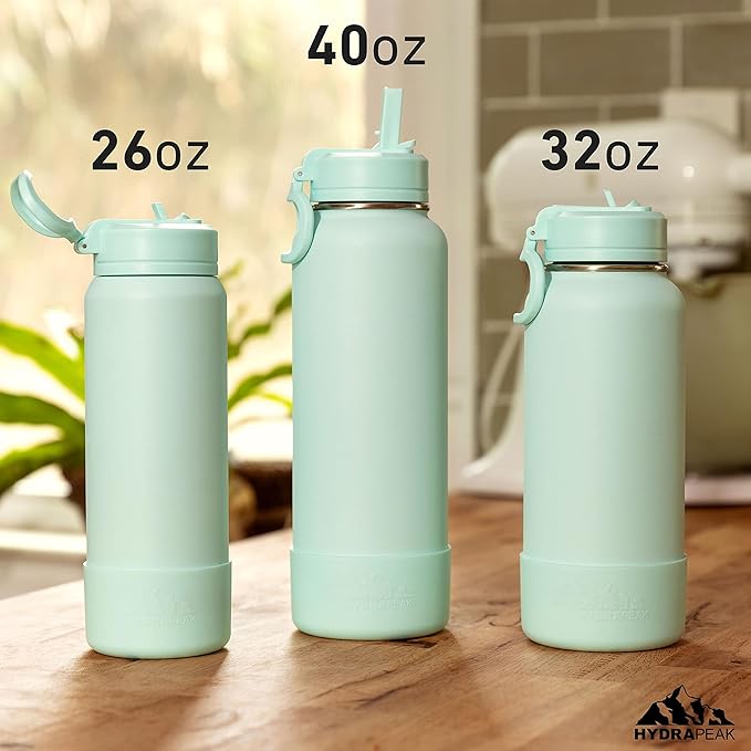 Hydrapeak 32oz Sport Insulated Water Bottle with Straw or Chug Lid, Leak & Spill Proof, Keeps Drinks Cold for 24 Hours, Hot for 12 Hours, Premium Stainless Steel Water Bottles (32oz, Peony)