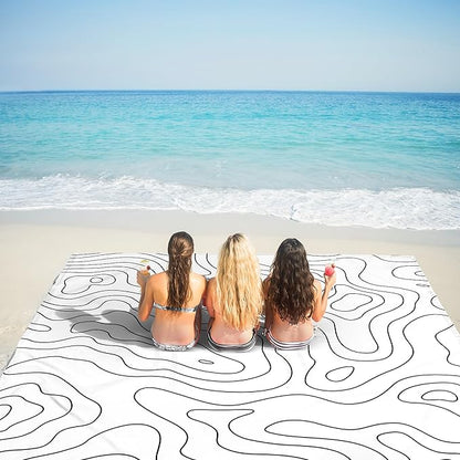 Beach Blanket, 78”x 86” Waterproof Sandproof Beach Mat with 4 Stakes & Portable Bag, Big Large Sand Free Outdoor Pockets Picnic Blanket for Festival, Camping
