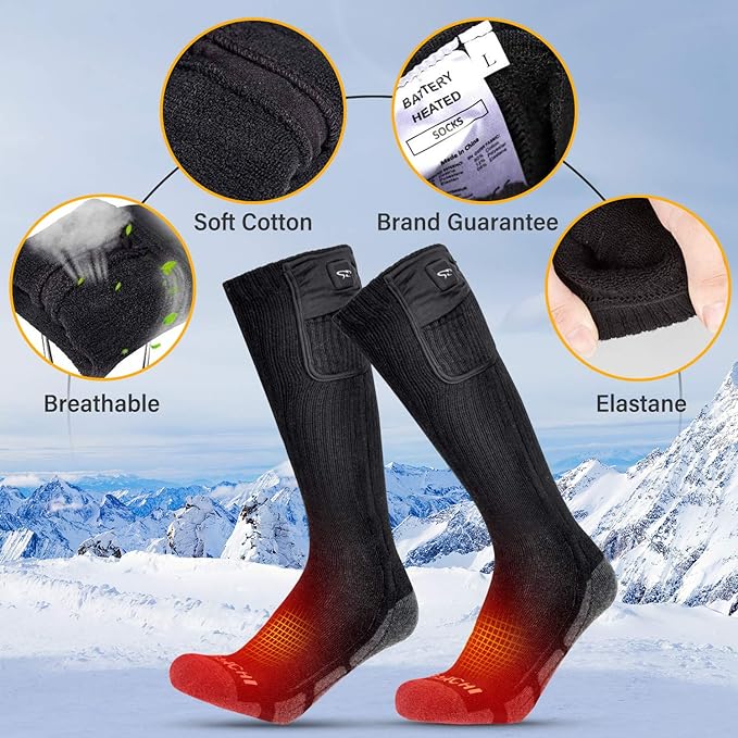 Battery Heated Socks - Rechargeable Warm Winter Socks for Men Women, Foot Warmers for Camping Hunting Running Hiking Riding Skiing Cycling Motorcycle Cold Feet