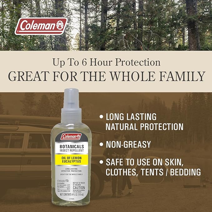 Coleman Insect Repellent Spray – Botanicals Non-DEET Lemon Eucalyptus Insect Repellent Pump Spray, Protection Against Ticks, Mosquitoes, chiggers, gnats, Ideal for Camping, Outdoor Activities, 4floz
