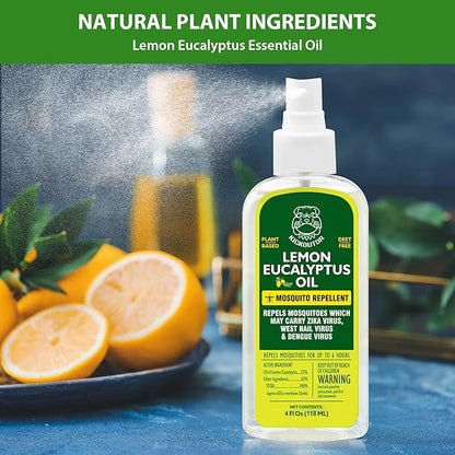 Mosquito Repellent Spray for Body 4 Fl Oz Lemon Eucalyptus Essential Oil Insect Bug Spray Natural DEET Free Anti Mosquito Tick Gnat Fly Control for Outdoor Patio Camping Hiking Travel (1PC)