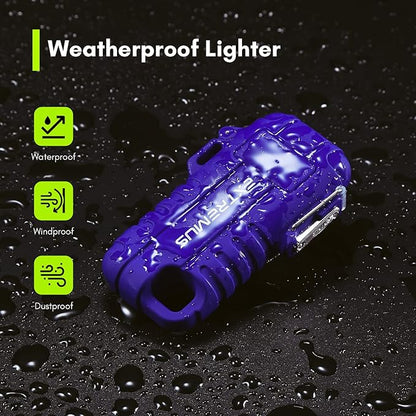 Extremus Blaze 360 Rechargeable Electric Lighters, Dual Arc Lighter, Windproof Plasma Lighter, Waterproof Lighter, Flameless Lighter with Whistle Lanyard for Camping (Blue Flex)