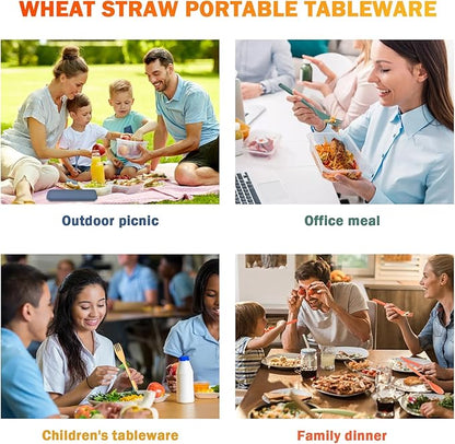 Reusable Utensils Set with Case, 4 Sets Large Plastic Travel Cutlery Set with Chopsticks, Portable Fork Spoons Knife Set Lunch Box Utensil Set for Adults Camping Picnic Use