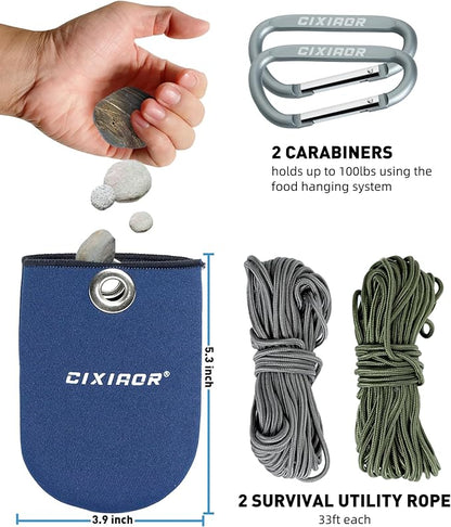 Bear Food Bag Hanging System, Easy to Throw Ultralight Bear Bag Kit for Camping with a 10L Waterproof Bear Bag Backpacking, Survival Utility Rope, Carabiner, sock and Instructions