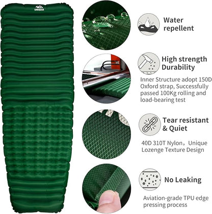 Unigear Camfy P3 Inflatable Sleeping Pad, R-Value 2,Water Resistant, Comfortable Sleeping Mattress for Camping