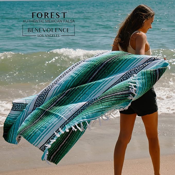 Benevolence LA Authentic Handwoven Mexican Blanket, Yoga Blanket - Perfect Outdoor Picnic Blanket, Beach Blanket, Camping Blanket, Equestrian Saddle Blanket, Serape Blanket 50x70 inches - 1 Blanket