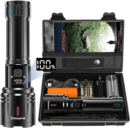 Flashlights High Lumens, Sunitact Flashlight LED Rechargeable, 980000 Lumens XHM90.2 Super Bright Flashlight, Flash Light Battery Powered, Powerful Handheld Flashlight for Home Emergency Hiking Gift