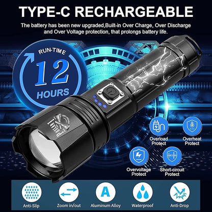 Flashlights LED High Lumens Rechargeable,Brightest 950000 lumens Flash Light, High Power Tactical Flashlight,Handheld Waterproof Flashlights for Emergency Camping Gift