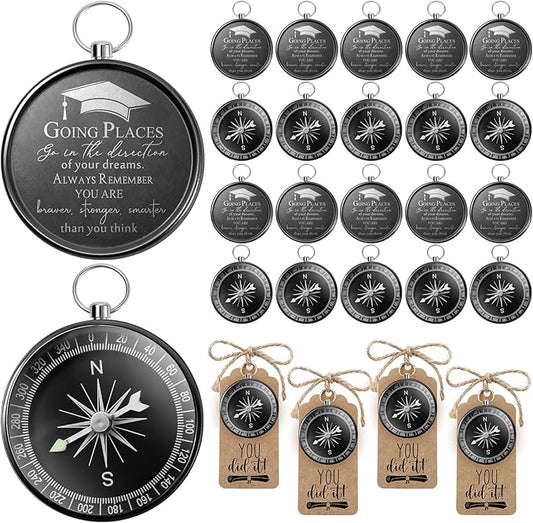 Coume 36 Set 2025 Inspirational Graduation Gifts Engraved Compass for Middle Senior College Graduate Student Compass with You Did It Diploma Sign Tag Gift for Travel Grad Souvenir Favor (Black)