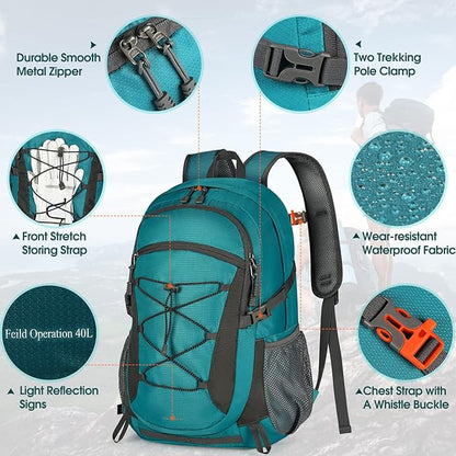 RAINSMORE Hiking Backpack 40L Waterproof Camping Backpack Lightweight Packable Backpack for Women Men Outdoor Travel Daypack