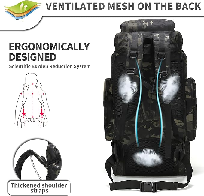 70L Camping Hiking Military Tactical Backpack Outdoor Water-Repellent Adjustable Sport Bags