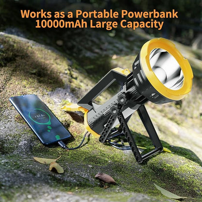 BUYSIGHT Rechargeable Spotlight Flashlight, 1000,000 lumens 600 Yards Range IP65 Waterproof Spot Lights Handheld Large searchlight with red Lens Side Flood Light Light USB C Recharge (Yellow Plus)