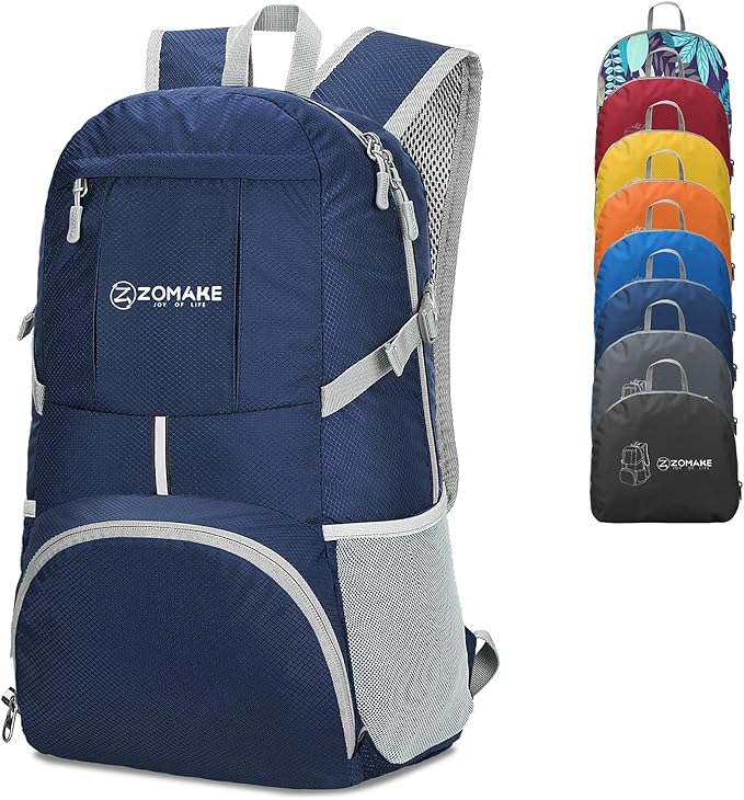 ZOMAKE Lightweight Packable Backpack 35L - Light Foldable Backpacks Water Resistant Collapsible Hiking Backpack - Compact Folding Day Pack for Travel Camping(Navy Blue)