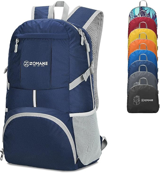 ZOMAKE Lightweight Packable Backpack 35L - Light Foldable Backpacks Water Resistant Collapsible Hiking Backpack - Compact Folding Day Pack for Travel Camping(Navy Blue)