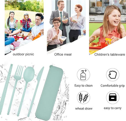 Camping Utensil Set, Reusable Utensils Set with Case, Plastic Cutlery Set Forks Spoon Tableware Chopsticks, Portable Cutlery Set for Travel Picnic Camping or Daily Use