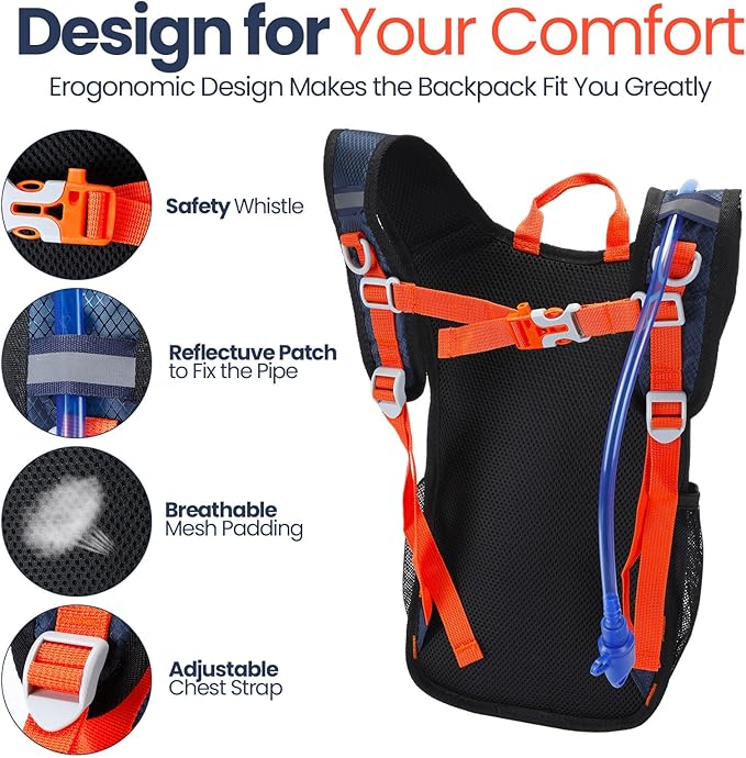 1 Pcs Kids Hydration Backpack with 1.5L Hydration Water Bladder Lightweight Water Backpack Hydration Pack