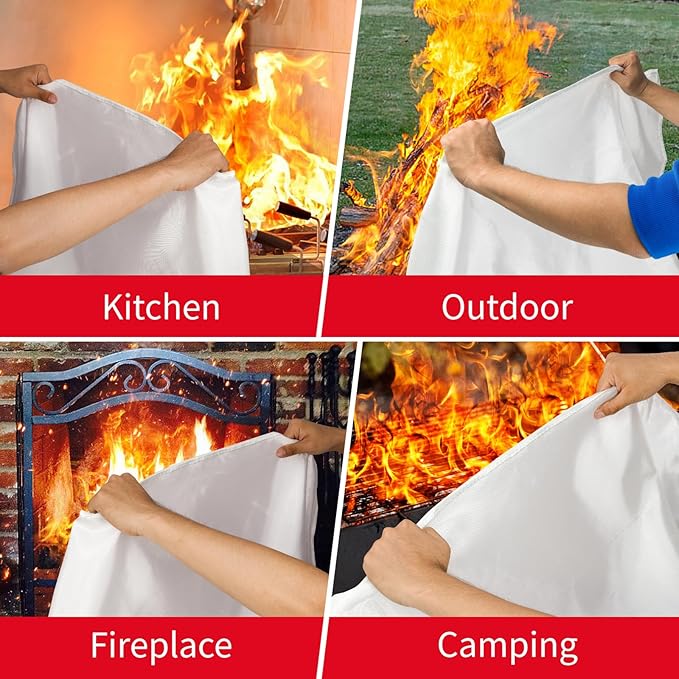 Fire Blanket 4 Pack, Fire Blankets Emergency for Home and Kitchen, 40" x 40" Flame Suppression Fiberglass Fire Blankets for Home Safety, Kitchen, and Camping