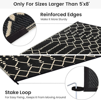Smiry Outdoor Rug 6x9 ft, Waterproof Reversible Plastic Straw Rugs, Boho Outdoor Area Rug, Outside Floor Mat for Patio, Backyard, Deck, Picnic, Beach, Camping, Beige