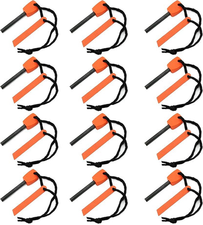 Survival - Mini Alloy Ferrocerium Flint Fire Starter, Thick Waterproof Fire Steel Magnesium Camping Tool for Survival Kits, Hiking, Backpacking, and Emergency Situations - 12 Pack