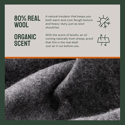 Woolly Mammoth Woolen Co. | Extra Large Merino Wool Camp Blanket | Perfect Outdoor Gear | Bedroll for Bushcraft, Camping, Trekking, Hiking, Survival, or Throw Blanket at the Cabin (Gray), 66" x 90"