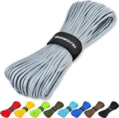 WEREWOLVES Paracord Rope, 7 Strand Type III Parachute Cord 4mm 100ft / 200ft for Crafting, DIY Projects, Survival Bracelets (Gray, 200 ft)