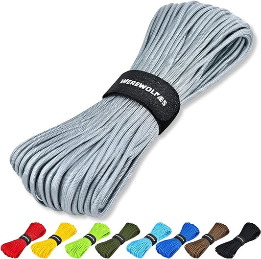 WEREWOLVES Paracord Rope, 7 Strand Type III Parachute Cord 4mm 100ft / 200ft for Crafting, DIY Projects, Survival Bracelets (Gray, 200 ft)