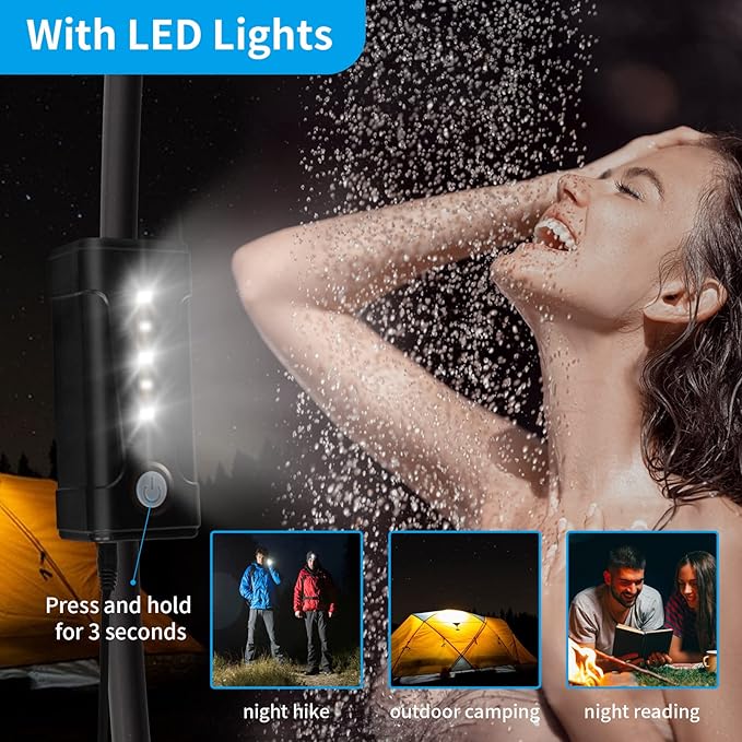 Portable Shower for Camping, Rechargeable Portable Camping Shower, Camp Shower with Double Portable Shower Head and 2 Flow Mode, Camping Shower for Hiking Beach Swimming Outdoor